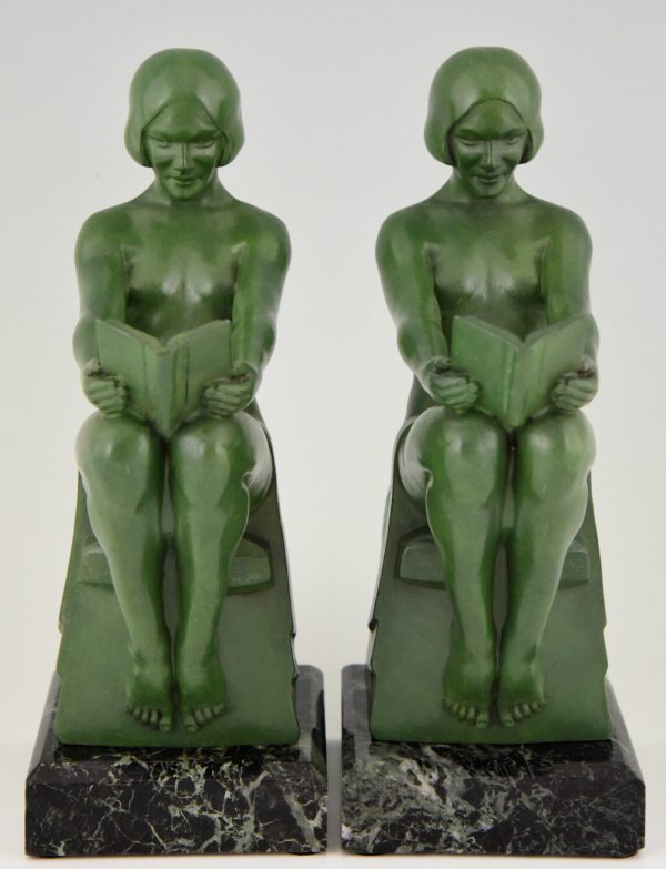 Art Deco bookends with reading nudes.