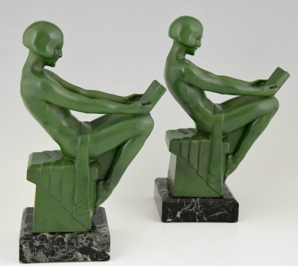 Art Deco bookends with reading nudes.