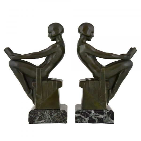 Art Deco bookends with reading nudes.