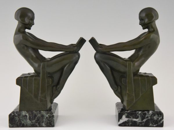 Art Deco bookends with reading nudes.