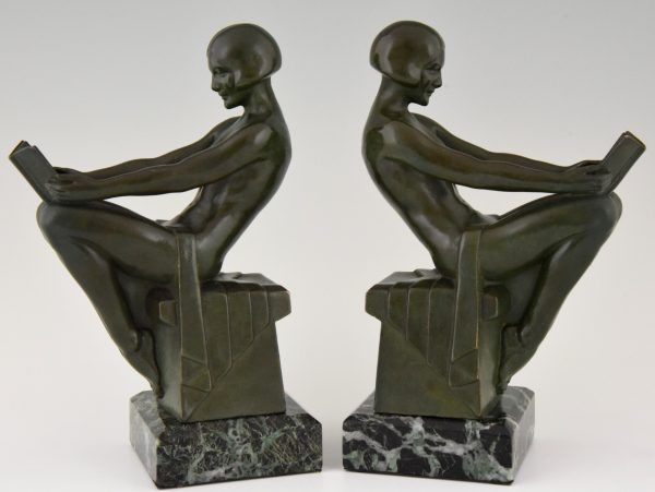 Art Deco bookends with reading nudes.