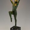 Art Deco bronze lamp female dancer holding a glass shade