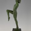 Art Deco bronze lamp female dancer holding a glass shade