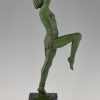 Art Deco bronze lamp female dancer holding a glass shade