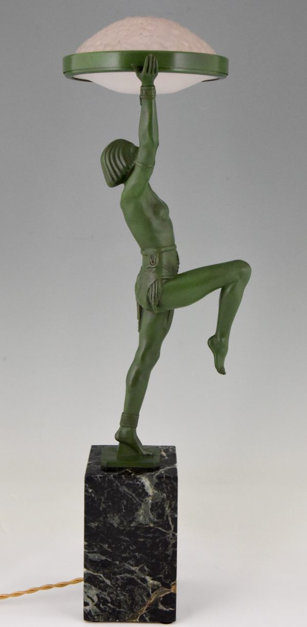 Art Deco bronzen lamp danseres met schaal