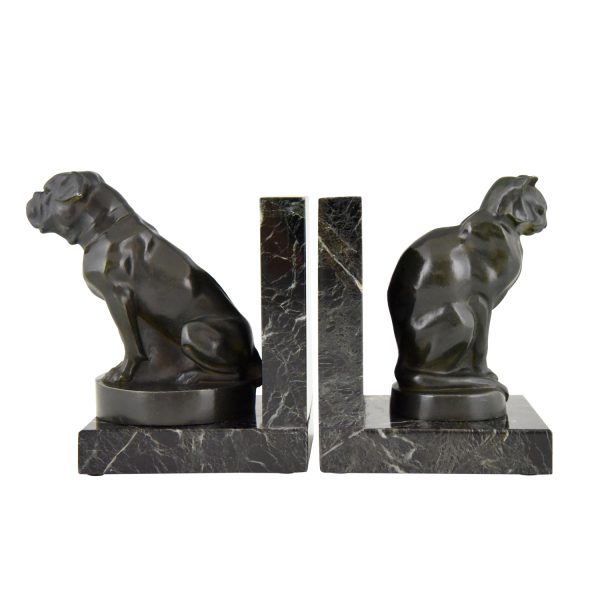 Art Deco Buchstütze Bulldogge und Katze