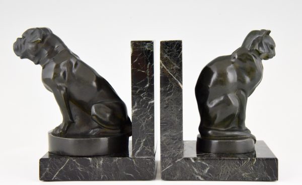 Art Deco cat and bulldog bookends