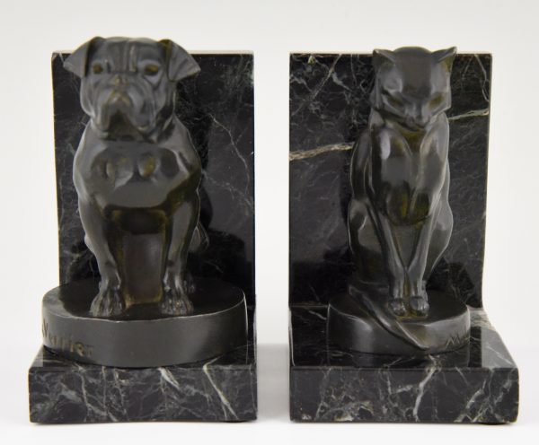 Art Deco Buchstütze Bulldogge und Katze