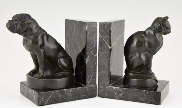 Art Deco cat and bulldog bookends