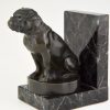 Art Deco cat and bulldog bookends