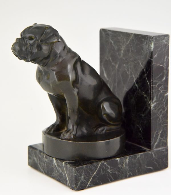 Art Deco Buchstütze Bulldogge und Katze