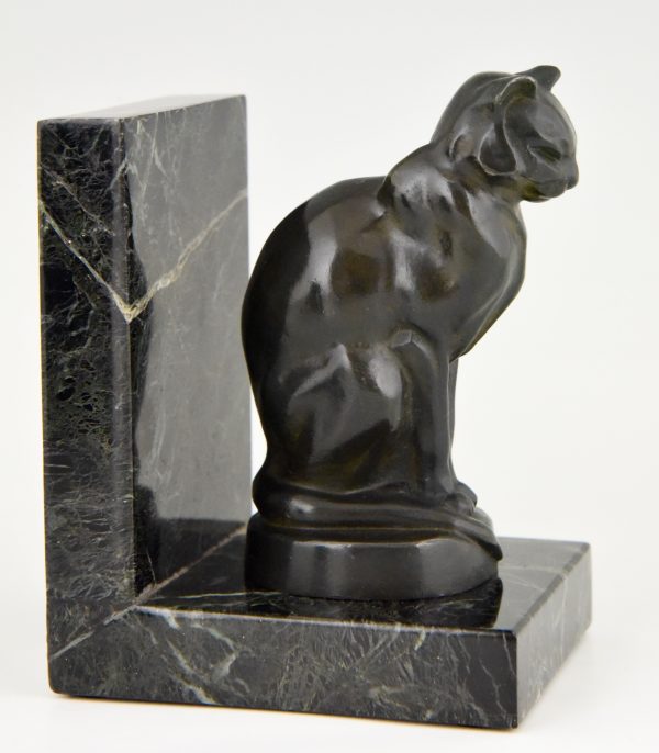 Art Deco Buchstütze Bulldogge und Katze