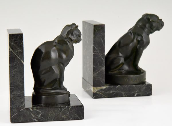 Art Deco cat and bulldog bookends