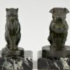 Art Deco Buchstütze Bulldogge und Katze