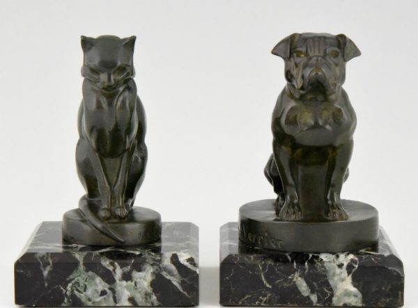 Art Deco cat & bulldog bookends