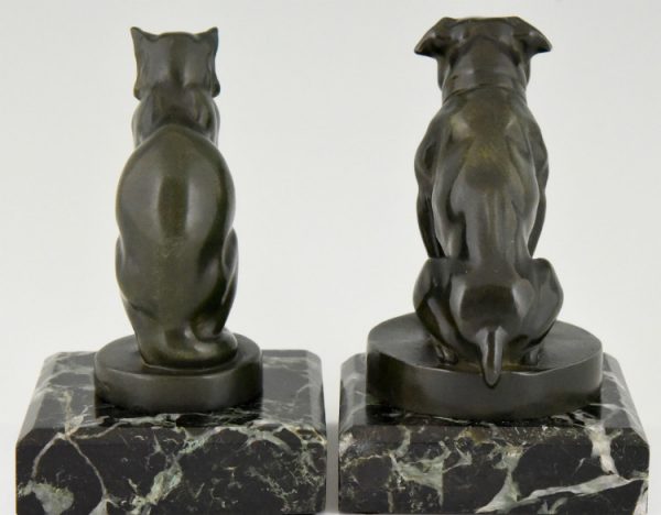 Art Deco Buchstütze Bulldogge und Katze