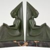 Art Deco figural bookends reading Medieval ladies