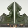 Art Deco figural bookends reading Medieval ladies