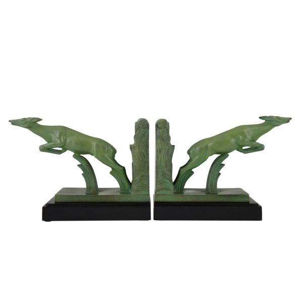 Art Deco leaping deer bookends