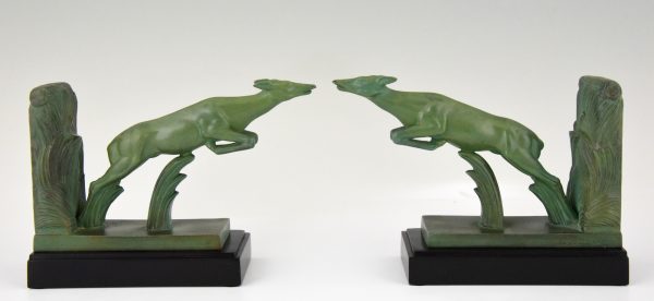 Art Deco leaping deer bookends