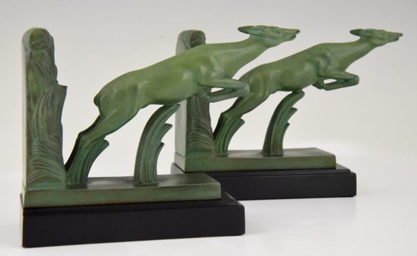 Art Deco leaping deer bookends