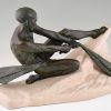 Art Deco sculpture athletic male nude fisherman