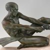 Art Deco sculpture athletic male nude fisherman