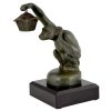 Art Deco sculptuur aap met lantaarn auto mascotte