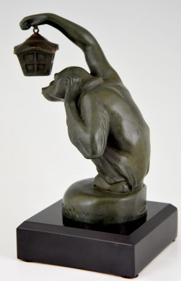 Art Deco sculpture car mascot monkey with lantern