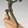 Art Deco Skulptur Männlicher Akt met Trompete und Fackel
