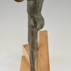 Art Deco sculpture male nude with trumpet and torch