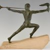 Art Deco sculpture male nude with trumpet and torch