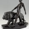 Art Deco sculpture of a male nude with lion, lion tamer.