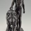 Art Deco beeld man met leeuw, dompteur