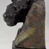 Art Deco Skulptur Pantherkopf zwischen Büschen