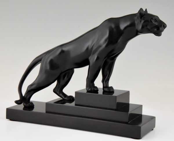 Art Deco Skulptur Panther auf Marmor Sockel