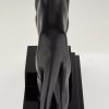 Art Deco sculptuur zwarte panter op marmeren sokkel.