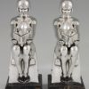 Art Deco silvered bookends with reading nudes