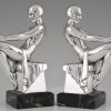 Art Deco silvered bookends with reading nudes