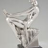 Art Deco silvered bookends with reading nudes