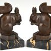 Art Deco squirrel bookends brown