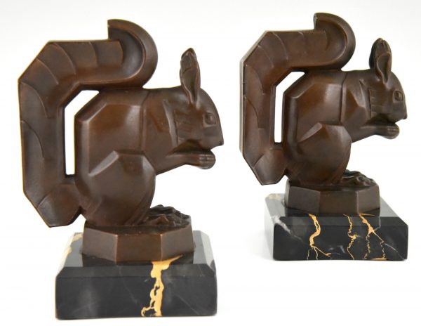 Art Deco squirrel bookends brown