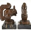 Art Deco squirrel bookends brown