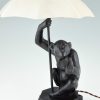 Art Deco table lamp sculpture monkey with umbrella