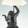 Art Deco table lamp sculpture monkey with umbrella