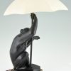 Art Deco table lamp sculpture monkey with umbrella