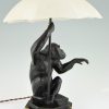 Art Deco table lamp sculpture monkey with umbrella