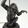 Art Deco table lamp sculpture monkey with umbrella