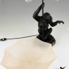 Art Deco table lamp sculpture monkey with umbrella