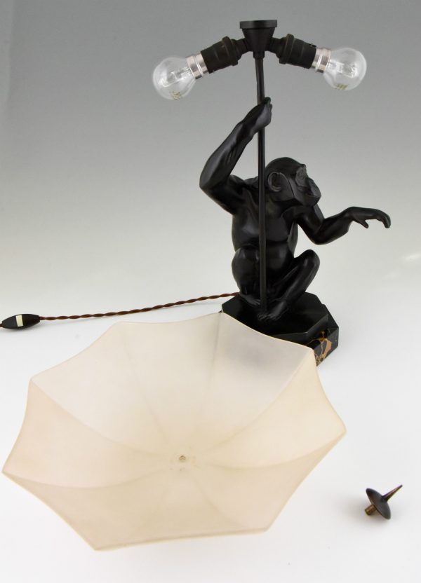 Art Deco Lampe Skulptur Affe mit Regenschirm